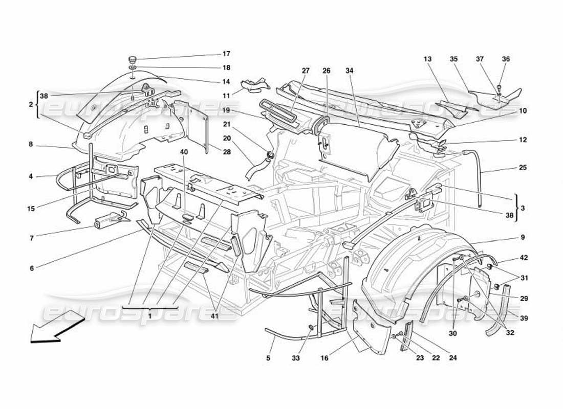 ferrari 550 barchetta diagramma delle parti delle strutture e dei componenti anteriori