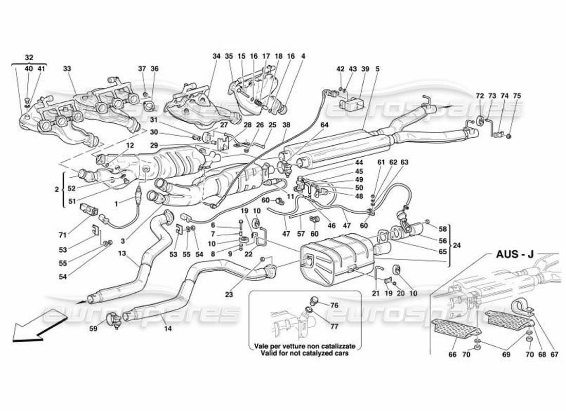 ferrari 550 barchetta diagramma delle parti del sistema di scarico