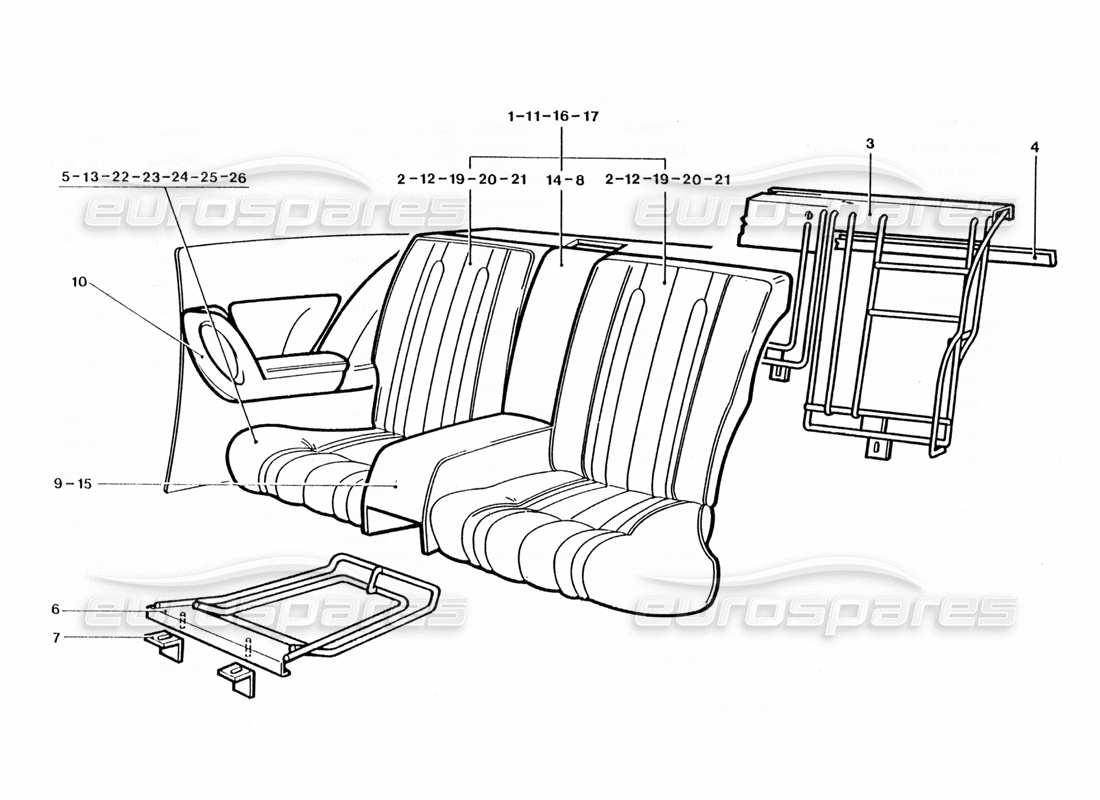 ferrari 400 gt / 400i (coachwork) sedili posteriori diagramma delle parti