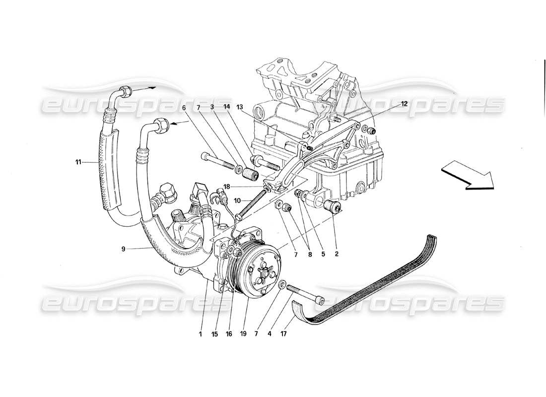 ferrari 348 (1993) tb / ts diagramma delle parti del compressore dell'aria condizionata