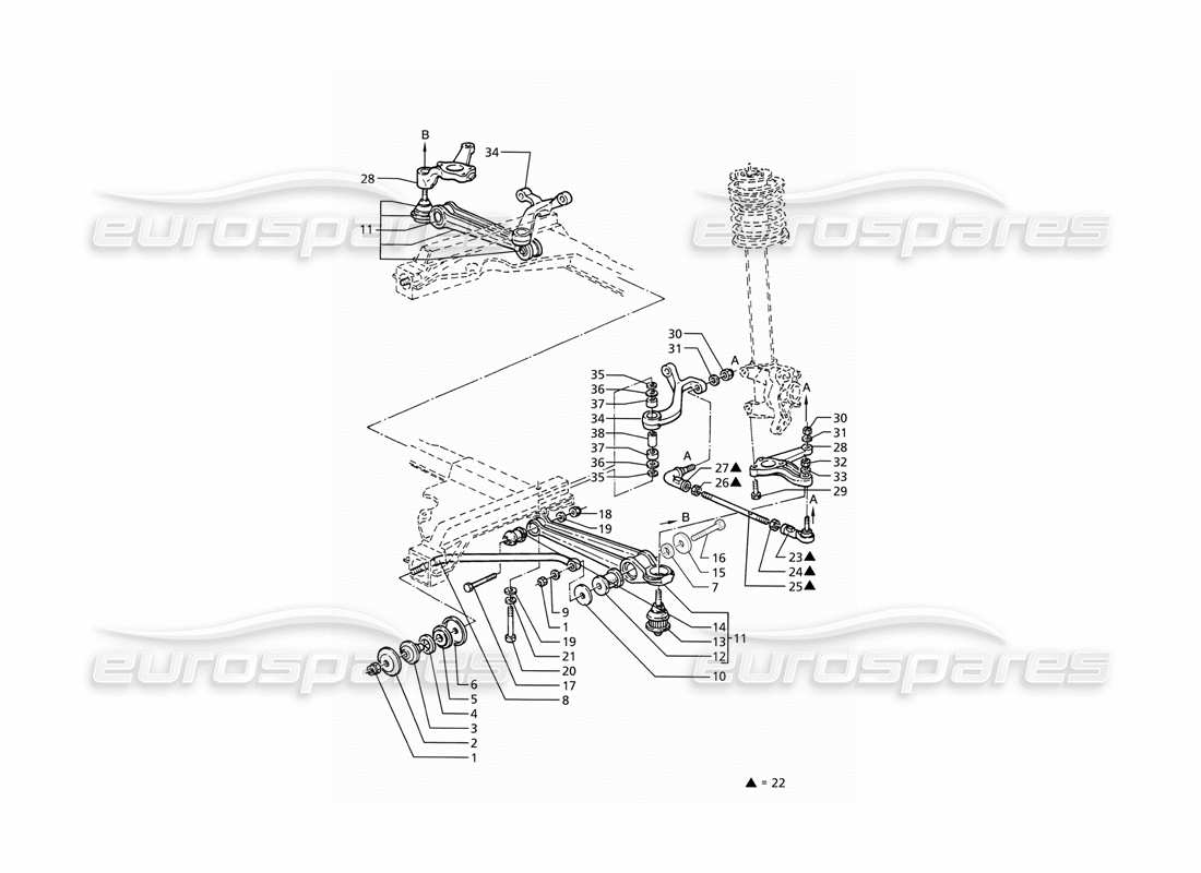 maserati ghibli 2.8 (abs) sospensioni anteriori diagramma delle parti