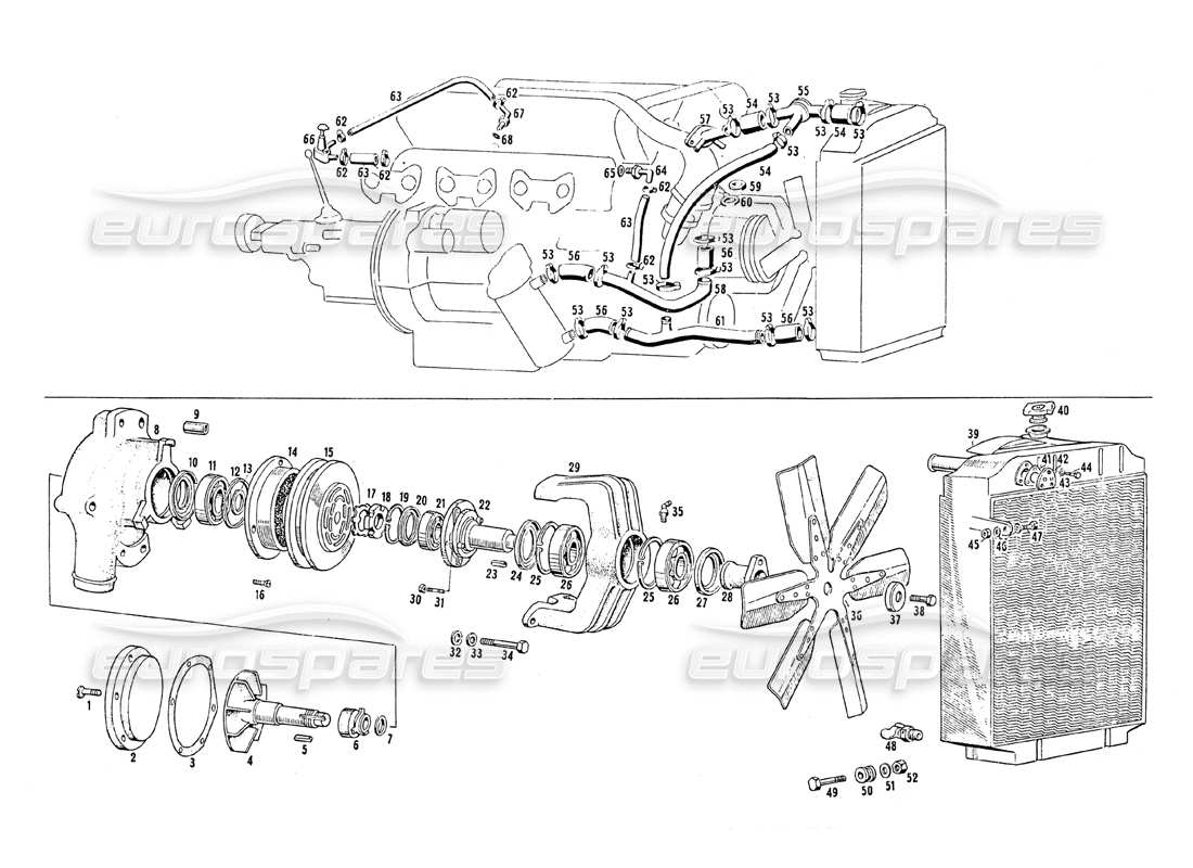 maserati mistral 3.7 pompa dell'acqua e ventola diagramma delle parti