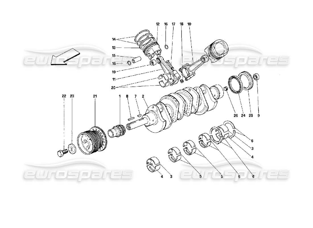 ferrari mondial 3.4 t coupe/cabrio albero motore - bielle e pistoni schema parte