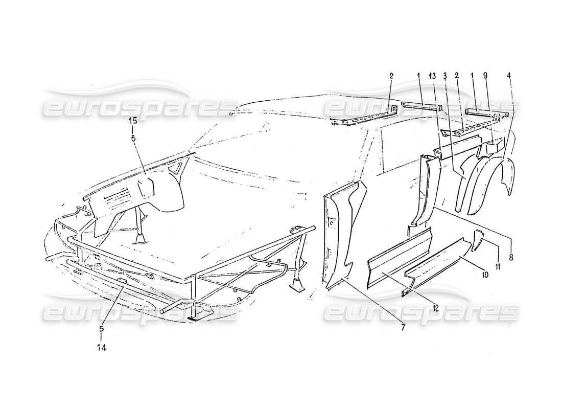 ferrari 365 gt 2+2 (coachwork) diagramma delle parti della carrozzeria del telaio