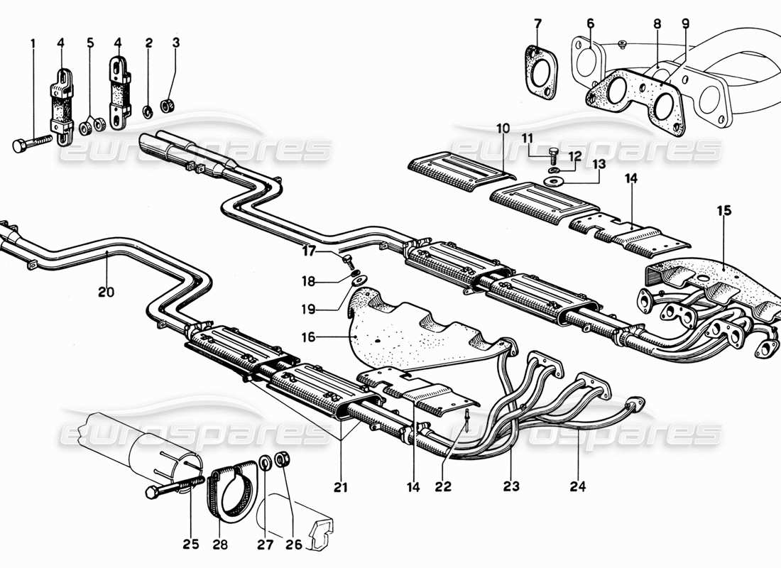 ferrari 365 gt 2+2 (mechanical) assemblaggio tubi di scarico diagramma delle parti