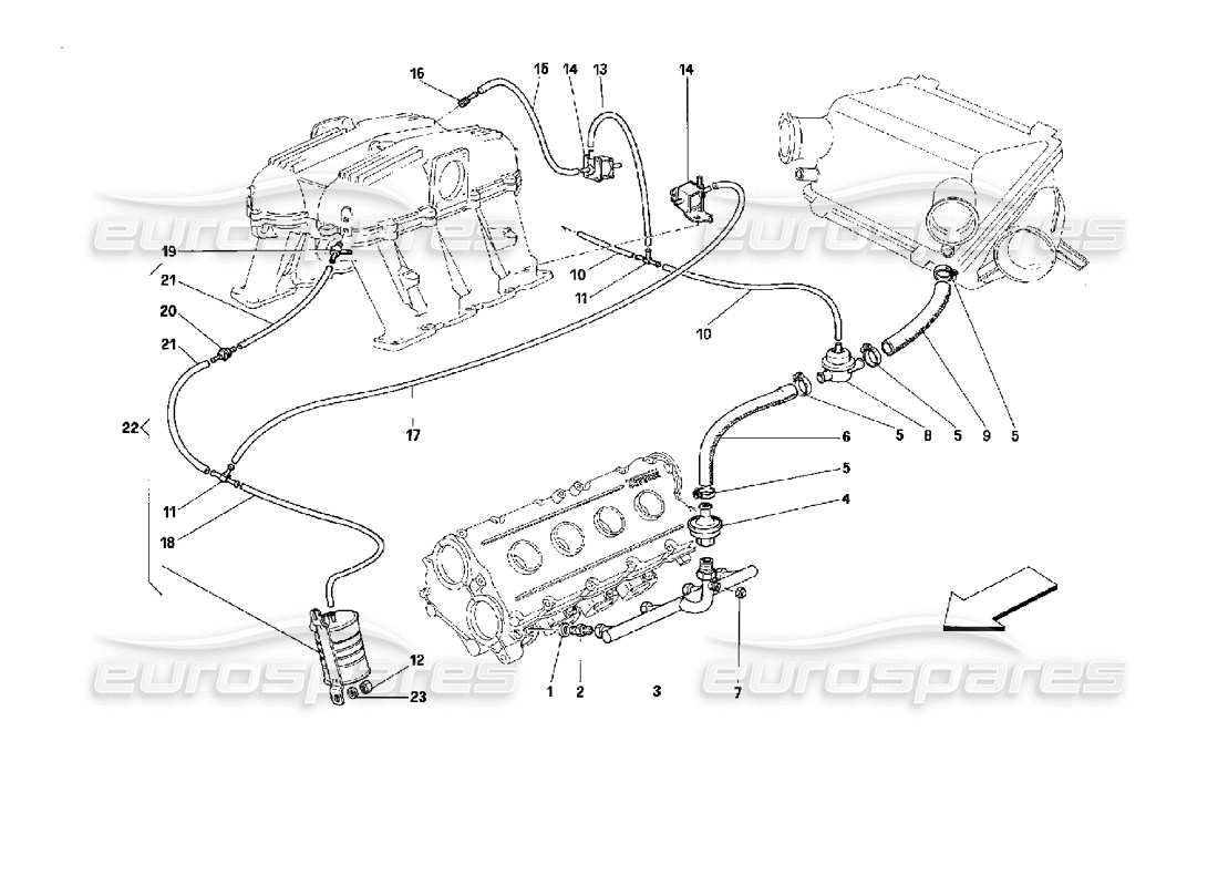 ferrari mondial 3.4 t coupe/cabrio dispositivo di iniezione dell'aria - per auto con catalizzatore - schema delle parti motronic 2.5