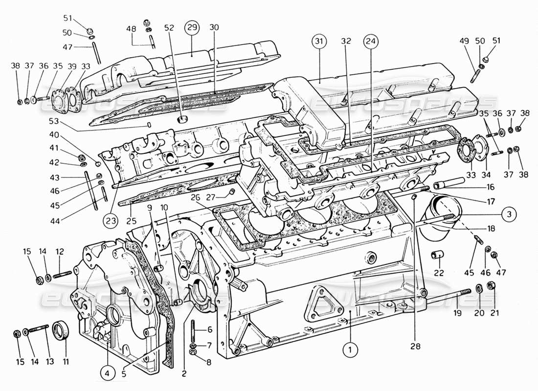 ferrari 206 gt dino (1969) schema delle parti del basamento e delle testate