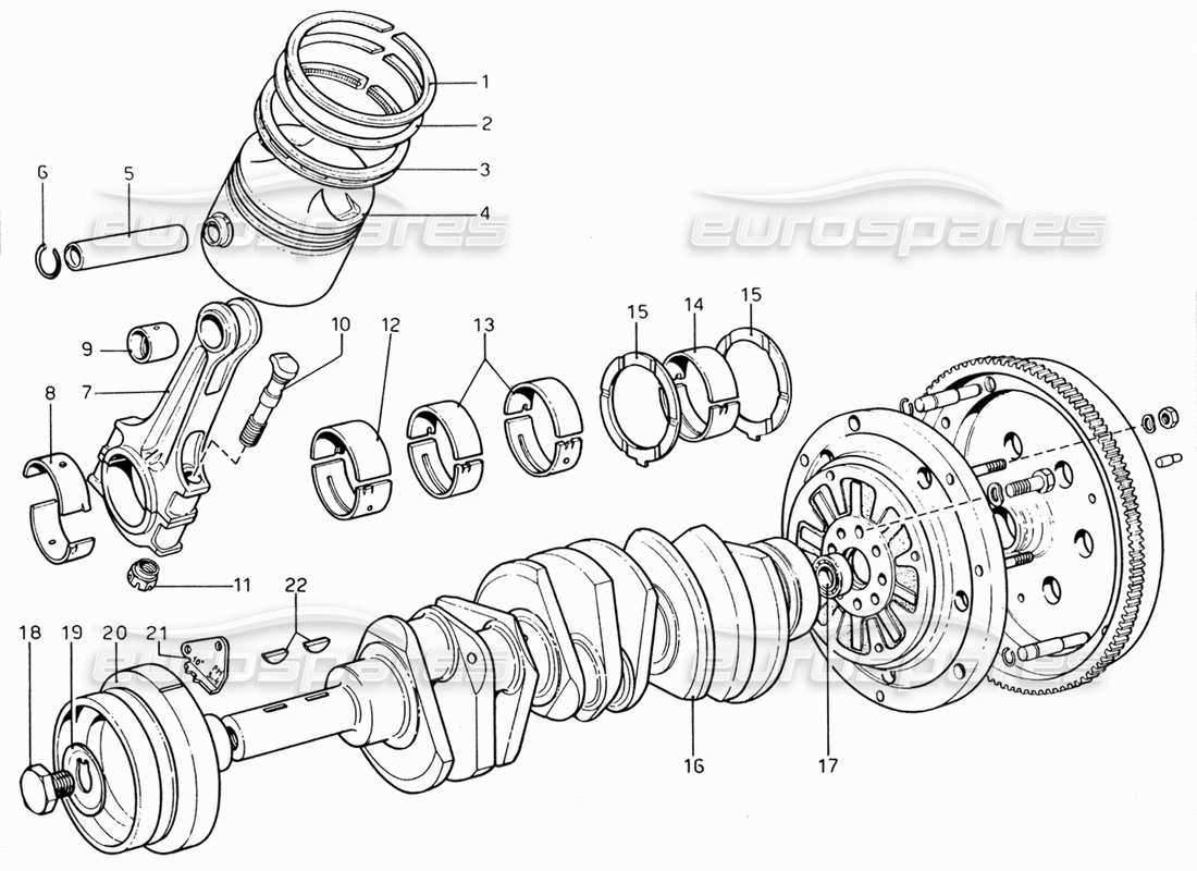 ferrari 206 gt dino (1969) schema particolare albero motore, bielle e pistoni