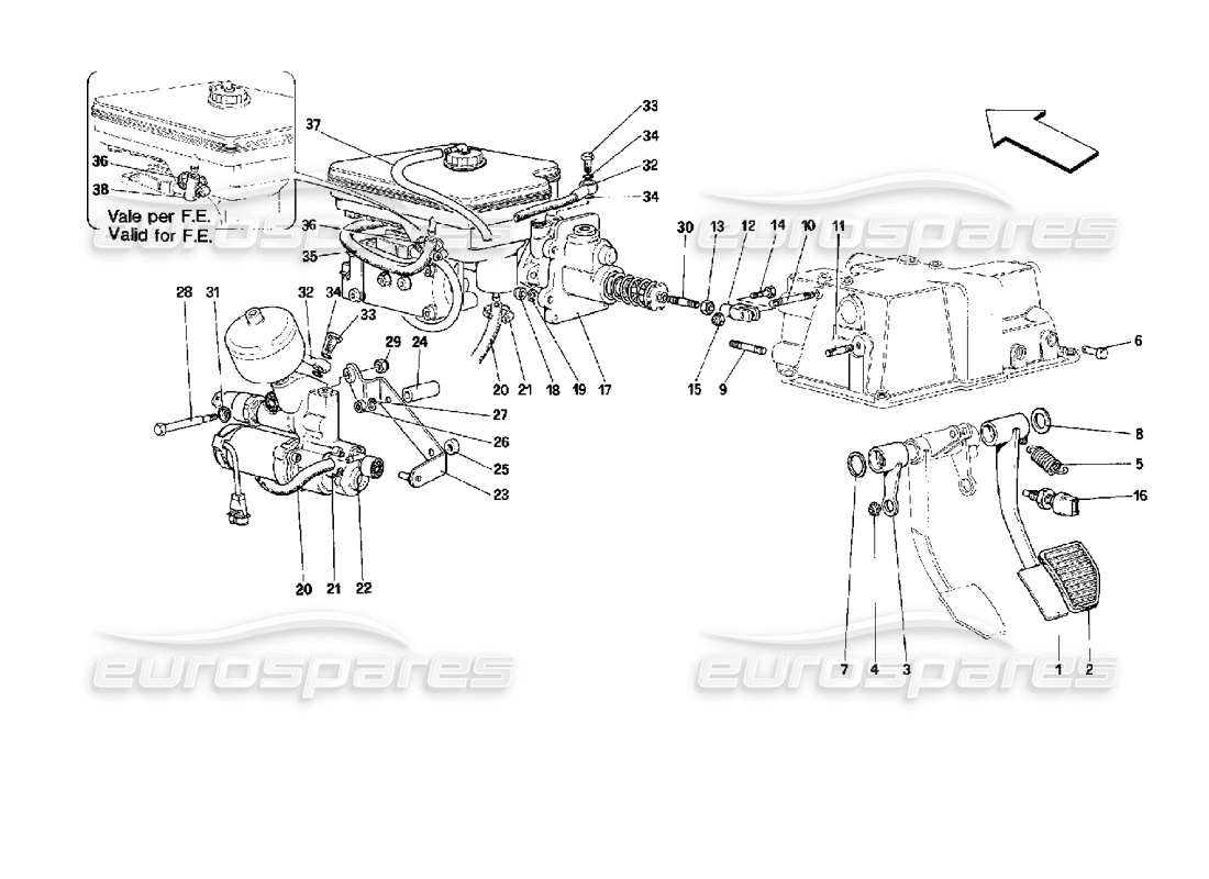 ferrari mondial 3.4 t coupe/cabrio impianto freno idraulico - valido per lo schema delle parti gs