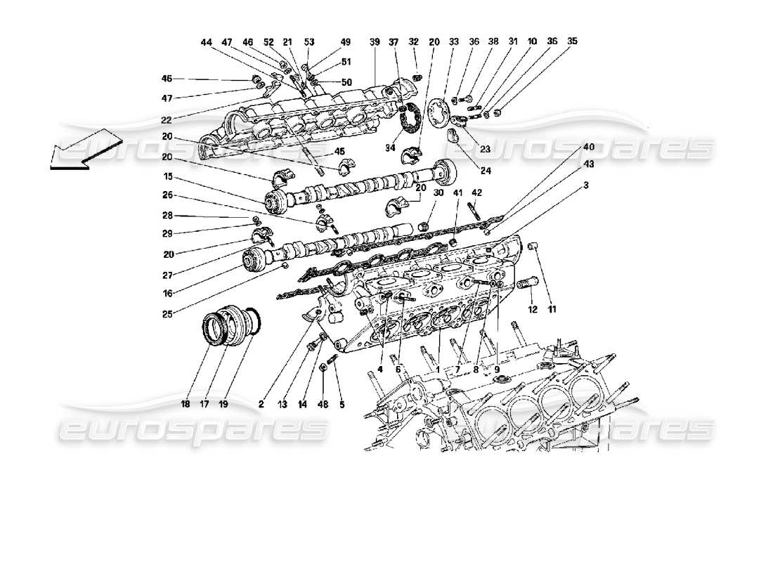 ferrari mondial 3.4 t coupe/cabrio schema delle parti della testata destra