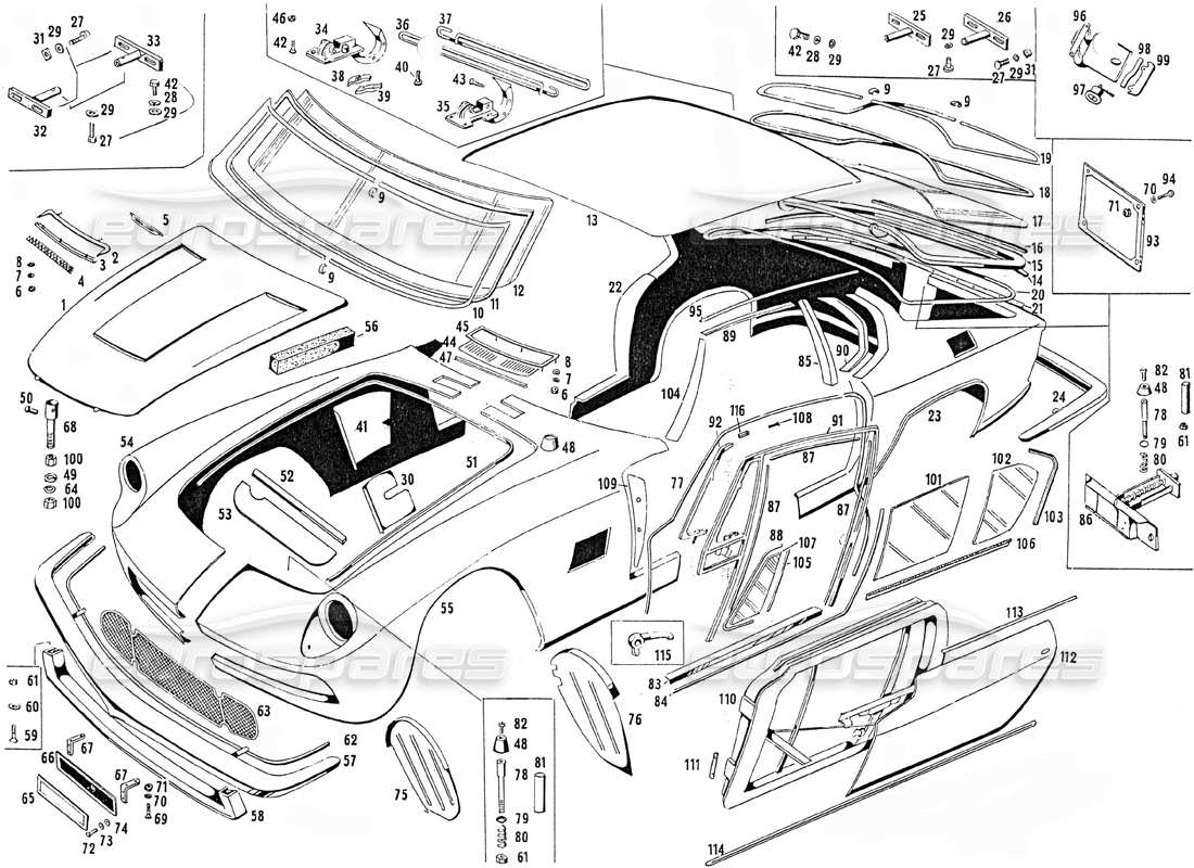 maserati mistral 3.7 carrozzeria - coupé diagramma delle parti