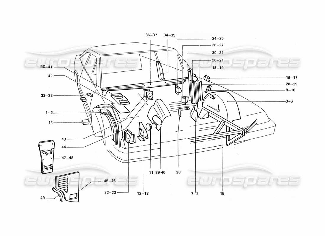 ferrari 412 (coachwork) schema delle parti delle protezioni e dei pannelli interni anteriori