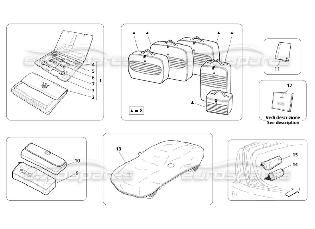 maserati qtp. (2006) 4.2 diagramma delle parti di strumenti e accessori