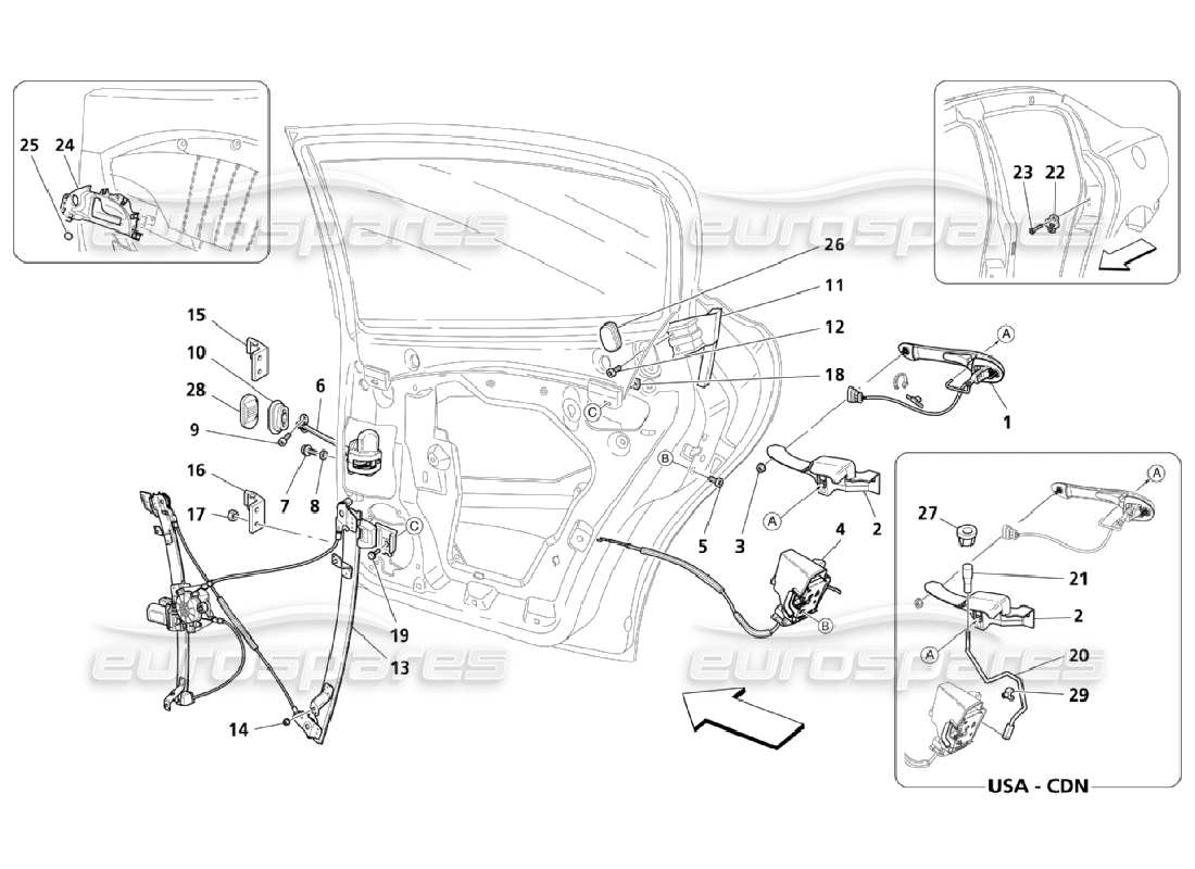 maserati qtp. (2006) 4.2 porte posteriori: schema delle parti dei dispositivi di movimento