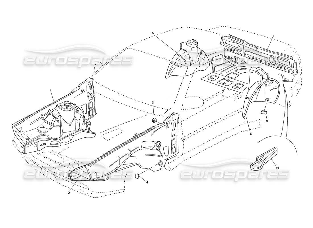 maserati ghibli 2.8 (non abs) carrozzeria - schema delle parti del telaio interno