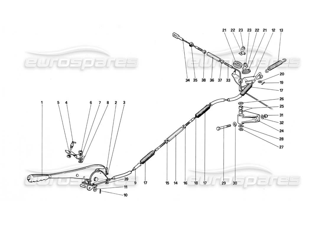 ferrari mondial 3.0 qv (1984) diagramma delle parti comando freno a mano (valido solo per guida a sinistra fino al telaio n. 43011).