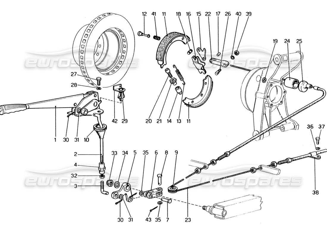 ferrari 365 gt4 2+2 (1973) controllo del freno a mano diagramma delle parti