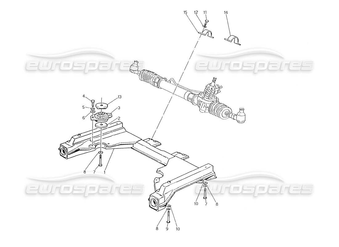maserati karif 2.8 schema delle parti del sottotelaio anteriore e della scatola dello sterzo