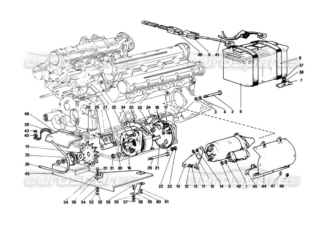 ferrari 208 turbo (1982) sistema di generazione elettrica diagramma delle parti