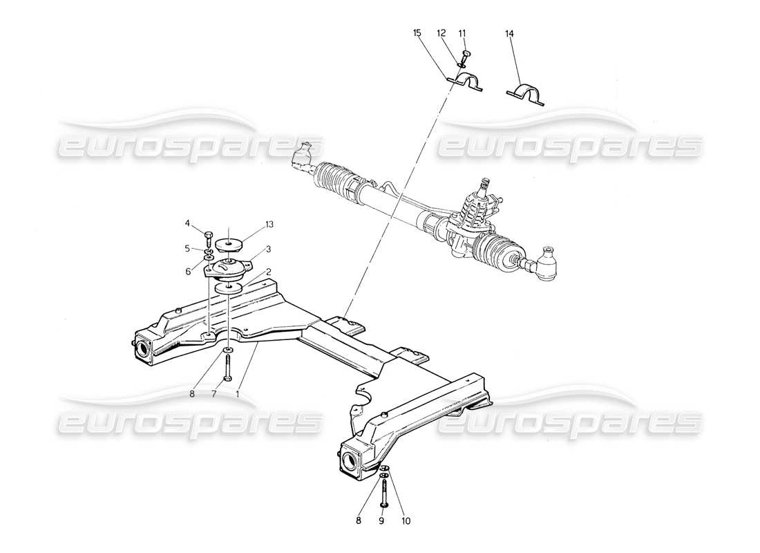 maserati biturbo spider sottotelaio anteriore e scatola sterzo diagramma delle parti
