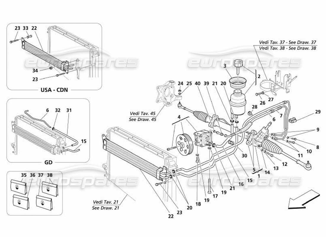 maserati 4200 coupe (2005) schema delle parti della scatola dello sterzo