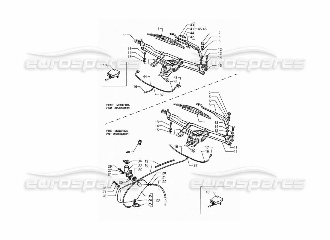 maserati qtp. 3.2 v8 (1999) schema delle parti del rondella del parabrezza (guida a sinistra).