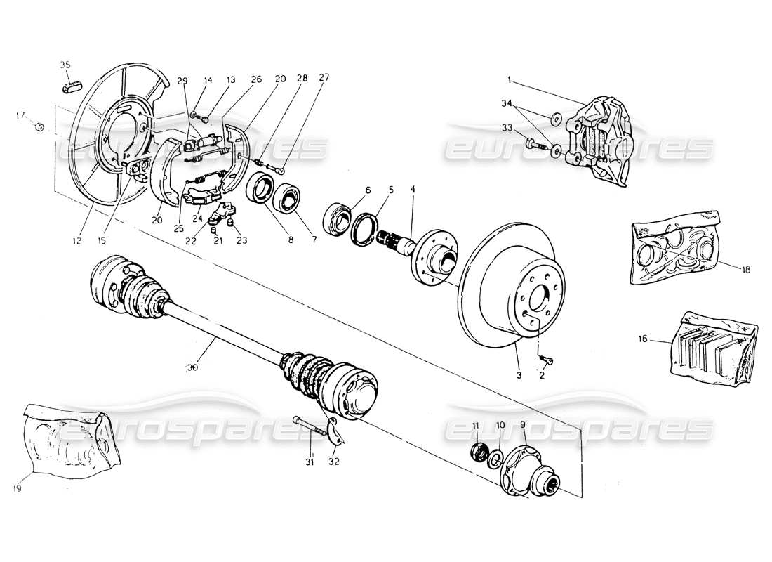 maserati 418 / 4.24v / 430 schema delle parti di mozzi, freni posteriori e semiassi