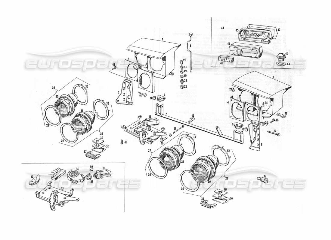 maserati indy 4.2 diagramma delle parti delle luci