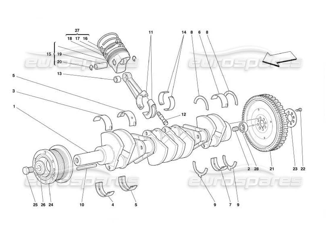 ferrari 550 barchetta albero motore - schema delle parti di bielle e pistoni