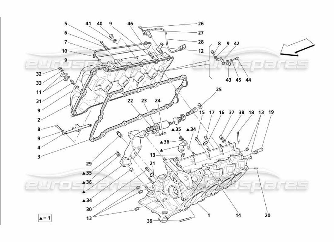 maserati 4200 coupe (2005) schema delle parti della testata destra