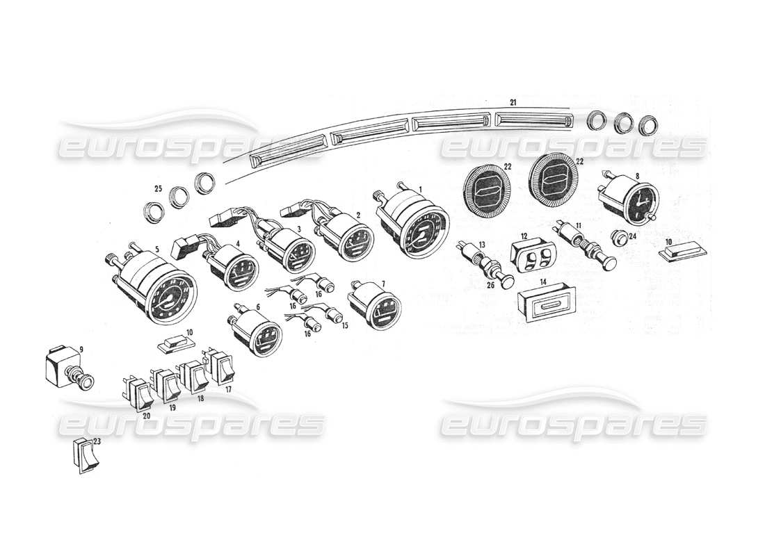 maserati indy 4.2 diagramma delle parti degli strumenti del cruscotto