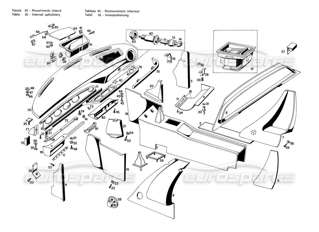 maserati merak 3.0 tappezzeria interna diagramma delle parti