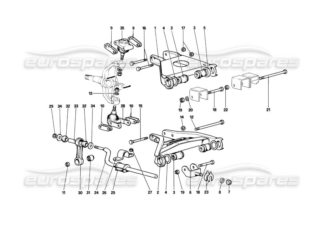 ferrari 208 turbo (1982) sospensione anteriore - bracci trasversali diagramma delle parti