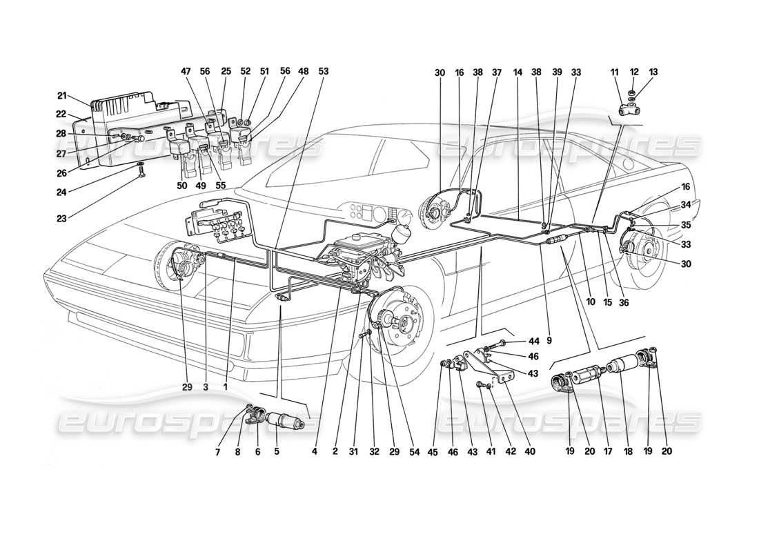 ferrari mondial 3.2 qv (1987) schema delle parti del sistema antiscivolo