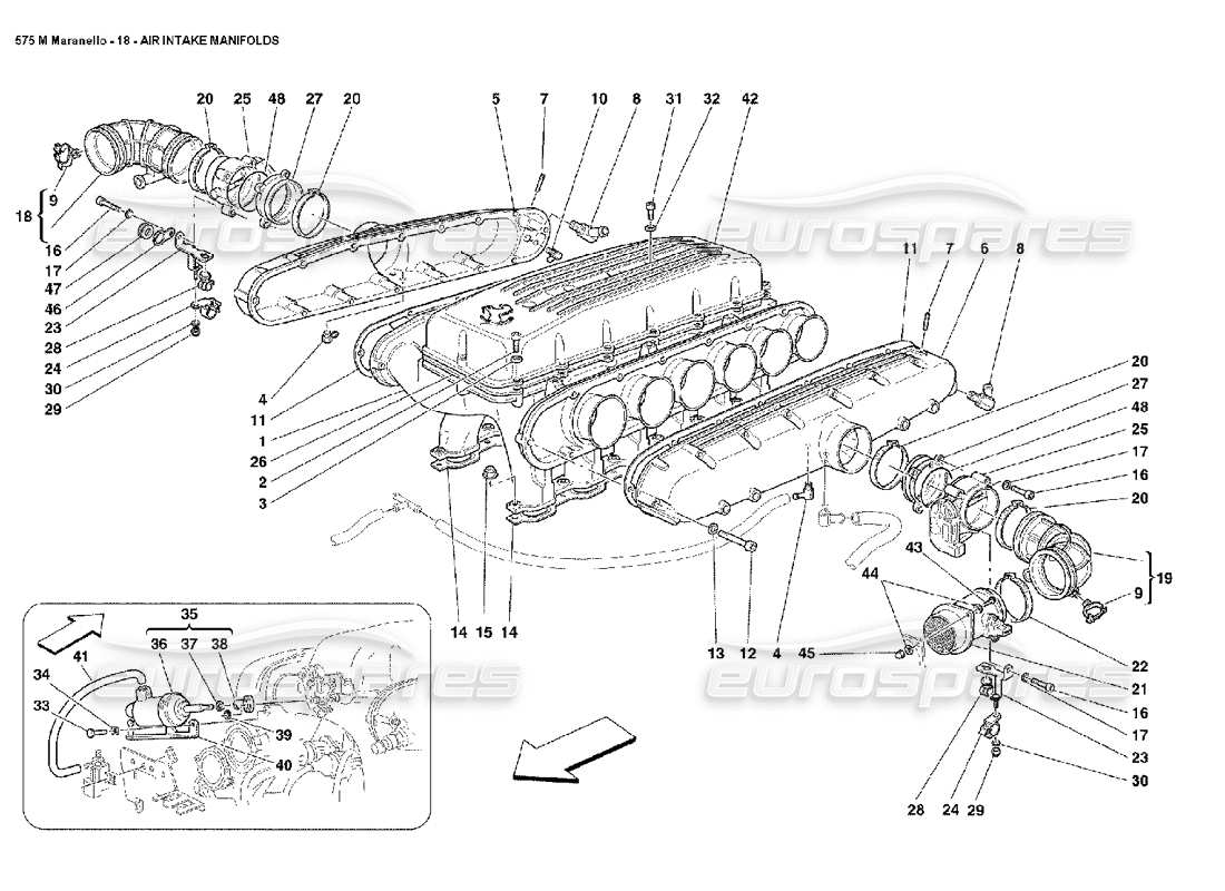 ferrari 575m maranello diagramma delle parti dei collettori di aspirazione dell'aria