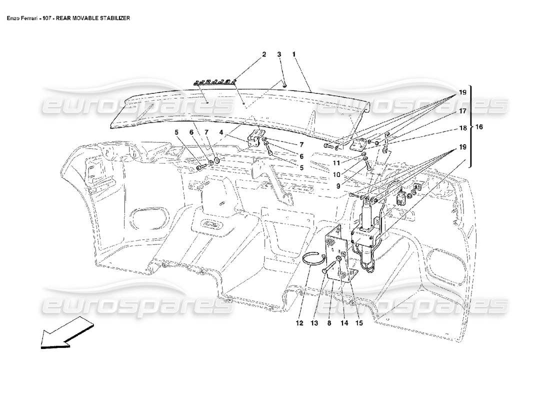 ferrari enzo diagramma delle parti dello stabilizzatore mobile posteriore