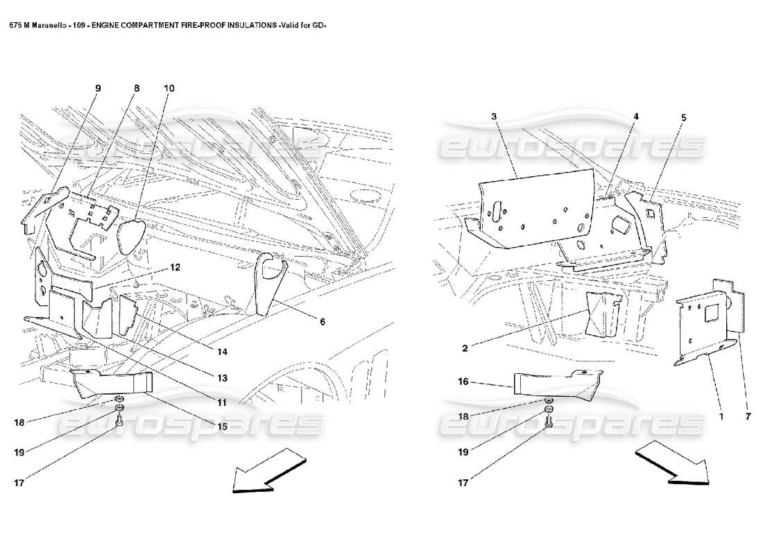 ferrari 575m maranello isolamenti ignifughi del vano motore non per gd valido per gd diagramma delle parti