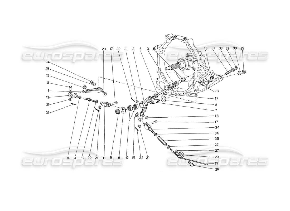 ferrari 208 gt4 dino (1975) schema delle parti del controllo operativo della frizione