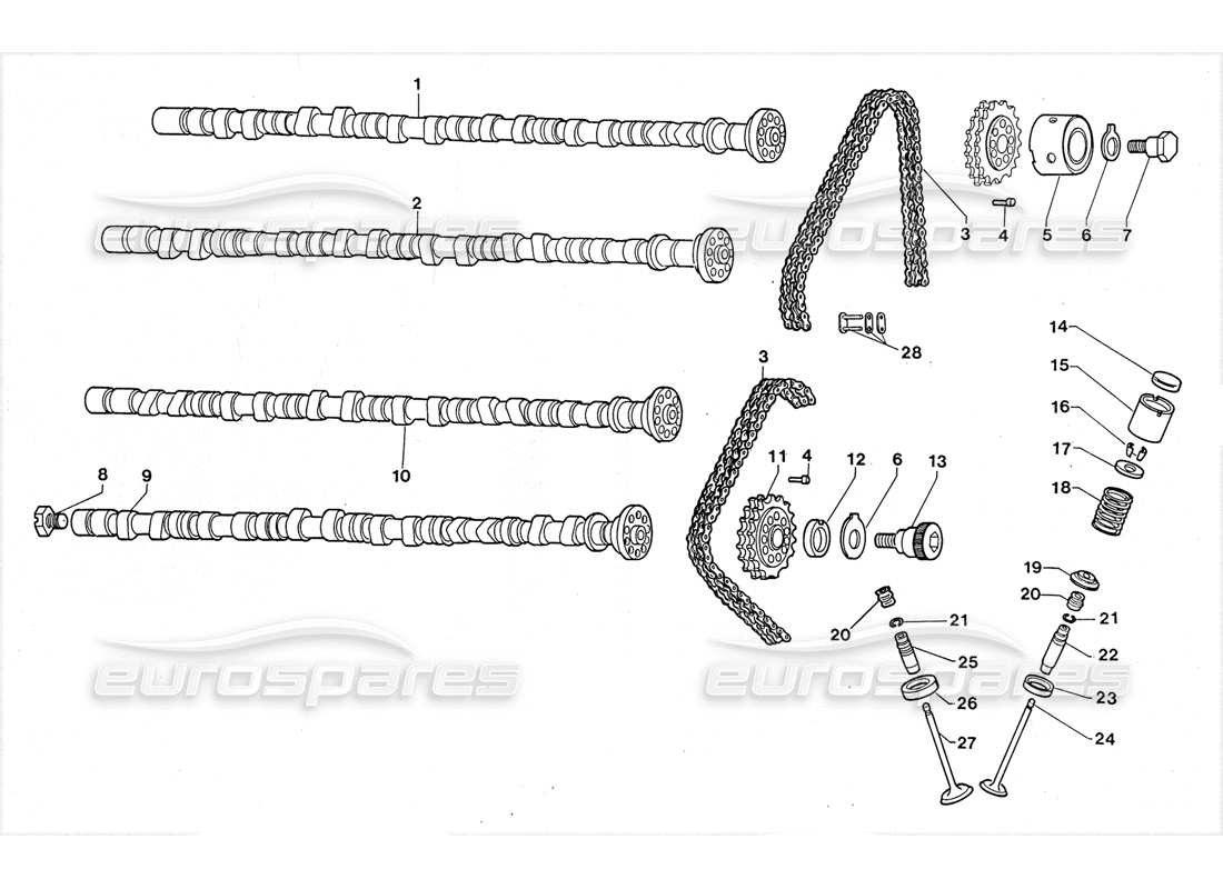 lamborghini lm002 (1988) diagramma delle parti di alberi a camme e valvole