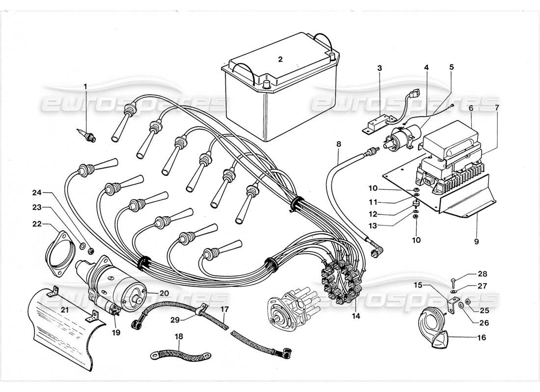 lamborghini lm002 (1988) schema delle parti dell'impianto elettrico