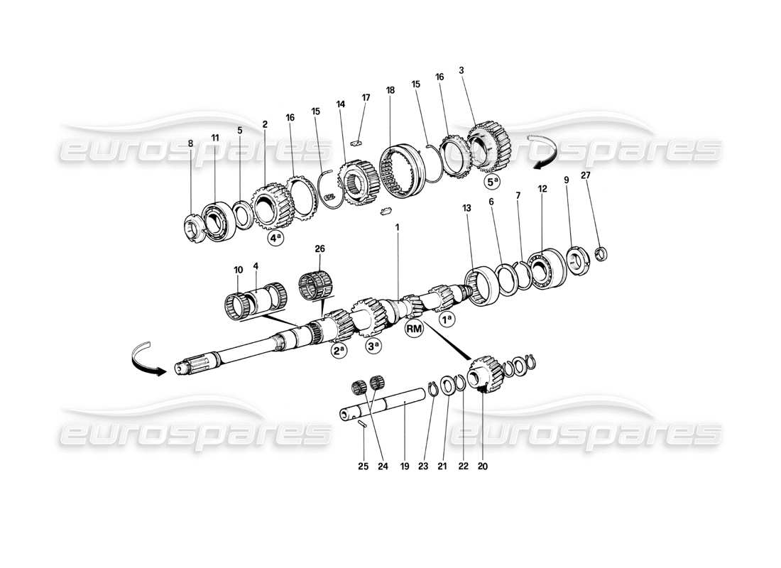 ferrari 208 turbo (1982) ingranaggi dell'albero principale diagramma delle parti