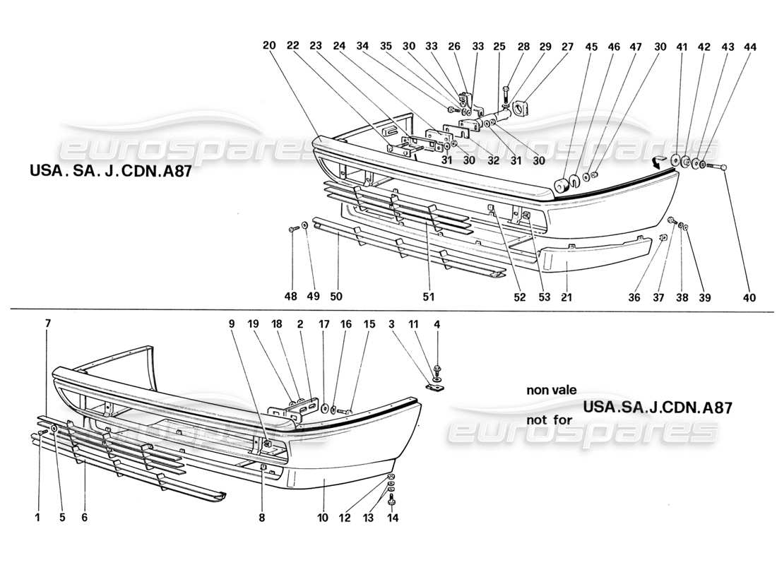 ferrari 328 (1988) schema delle parti del paraurti anteriore