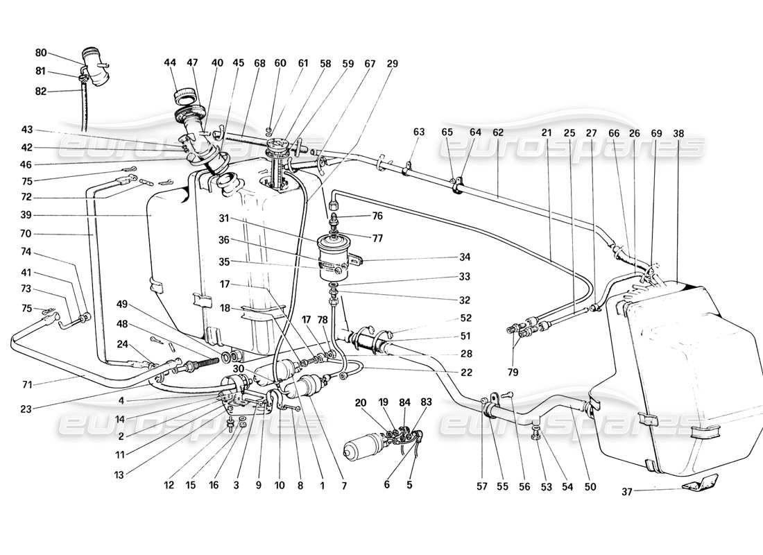 ferrari 328 (1988) diagramma delle parti della pompa del carburante e dei tubi