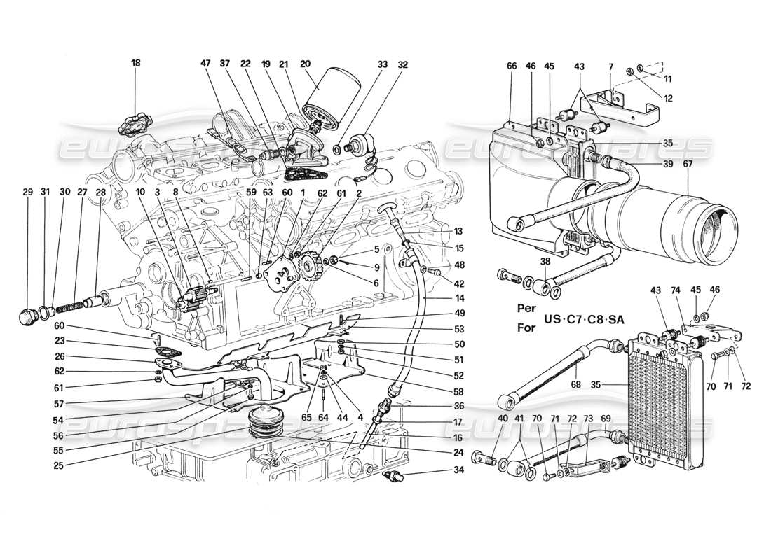 ferrari 328 (1988) sistema di lubrificazione diagramma delle parti