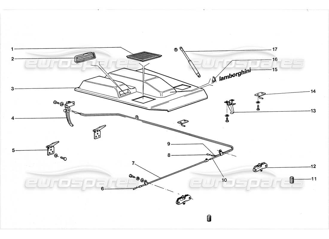 lamborghini lm002 (1988) schema delle parti del cofano anteriore