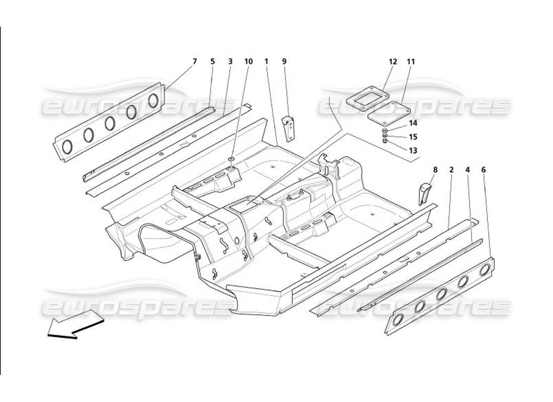 maserati 4200 gransport (2005) diagramma delle parti della struttura centrale