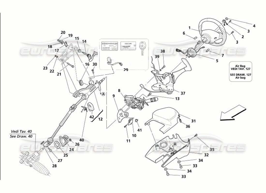 maserati 4200 gransport (2005) diagramma delle parti del piantone dello sterzo