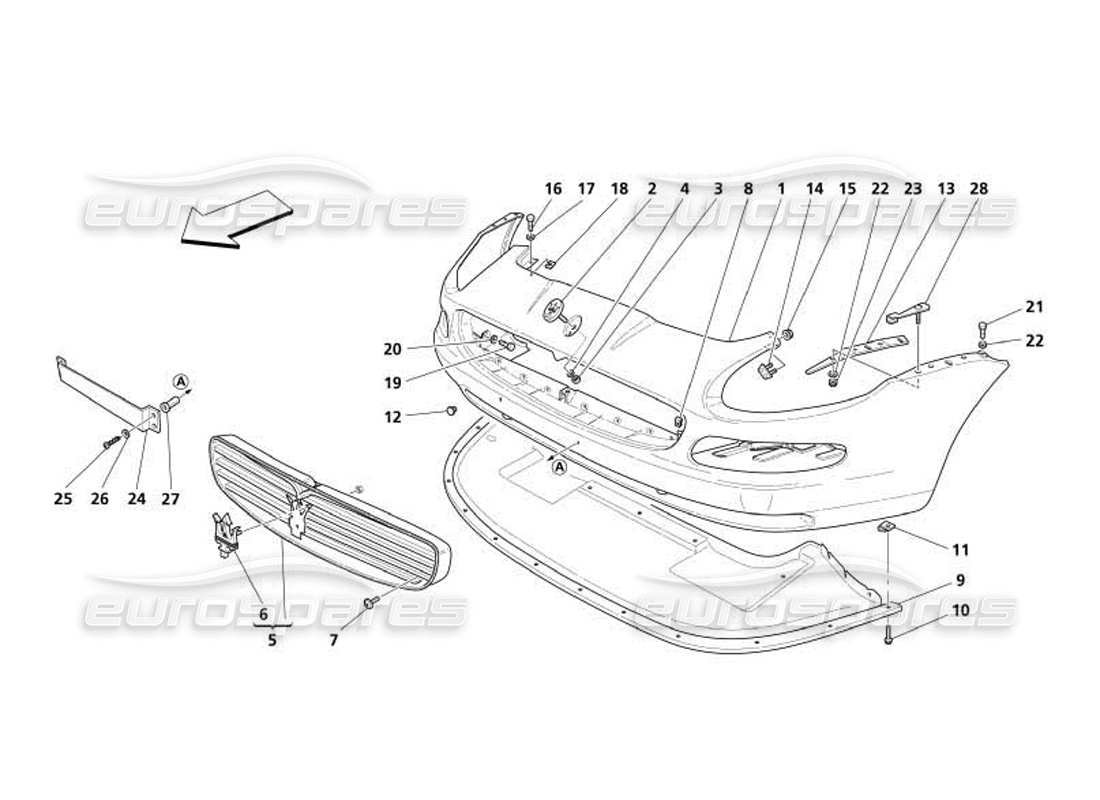 maserati 4200 coupe (2005) schema delle parti paraurti anteriore