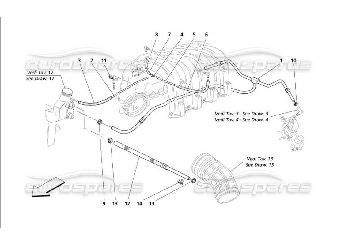 maserati 4200 coupe (2005) colpo: diagramma delle parti del sistema