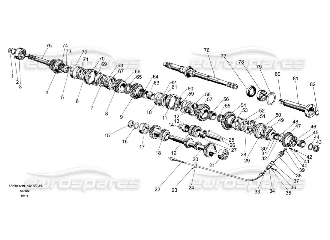 lamborghini 400 gt ingranaggi del cambio diagramma delle parti